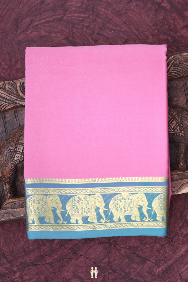Mysore Silk Saree In Pink With Contrast Border