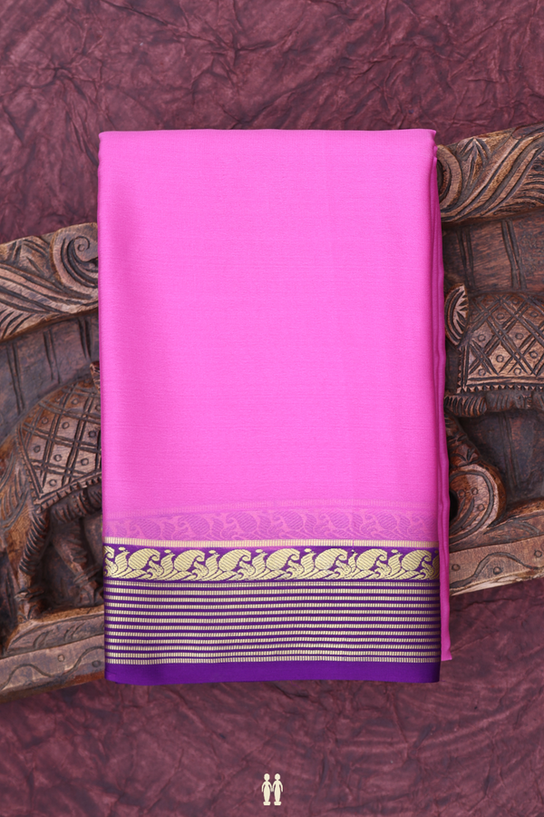 Mysore Silk Saree In Pink With Contrast Border