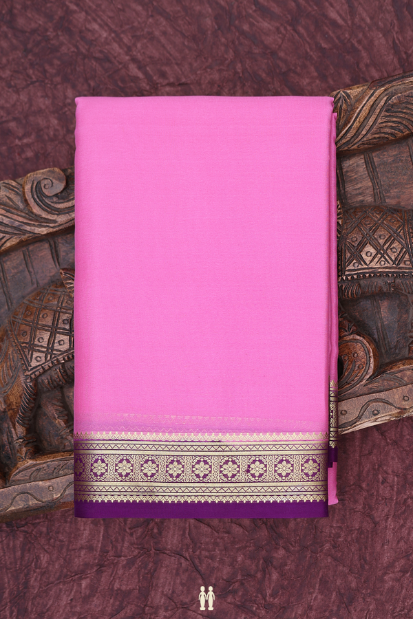 Mysore Silk Saree In Pink With Contrast Border