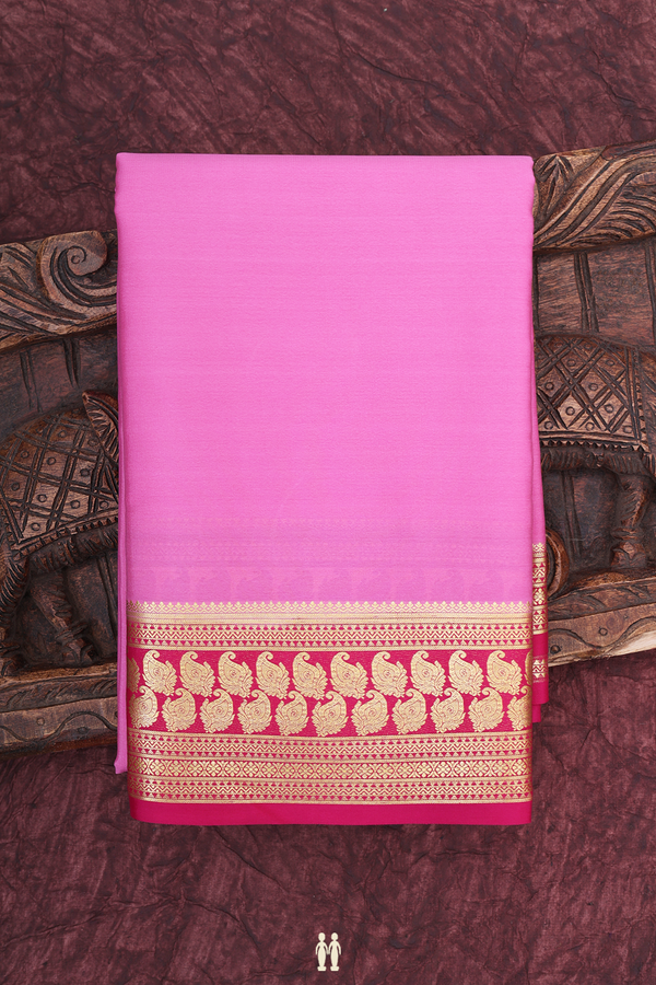 Mysore Silk Saree In Pink With Paisley Border