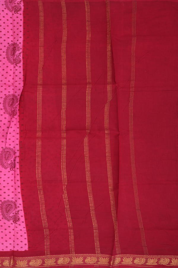 Sungudi Cotton Saree In Pink With Peacock Design