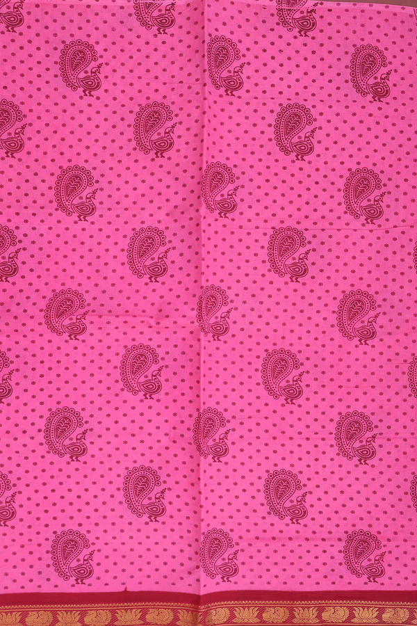 Sungudi Cotton Saree In Pink With Peacock Design