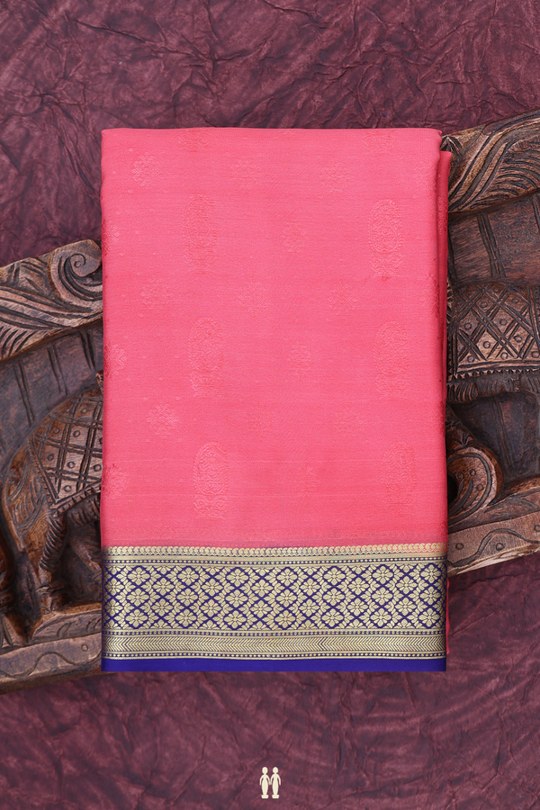 Mysore Silk Saree In Pink With Threadwork Design