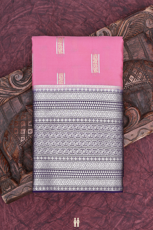 Mysore Silk Saree In Pink With Zari Buttas
