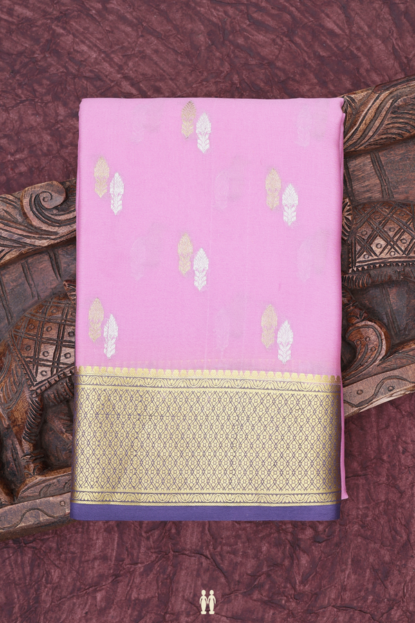 Mysore Silk Saree In Pink With Zari Buttas