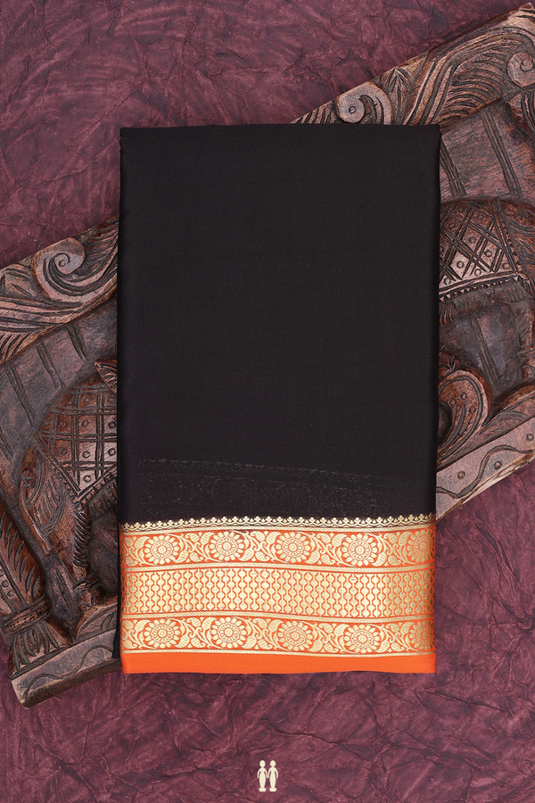 Mysore Silk Saree In Plain Black With Contrast Border