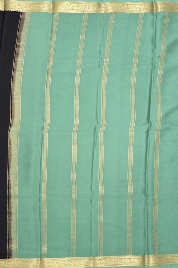 Mysore Silk Saree In Plain Black With Contrast Border