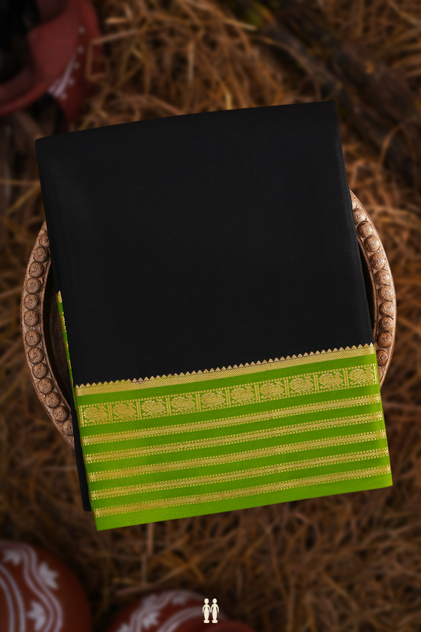 Mysore Silk Saree In Plain Black With Contrast Border