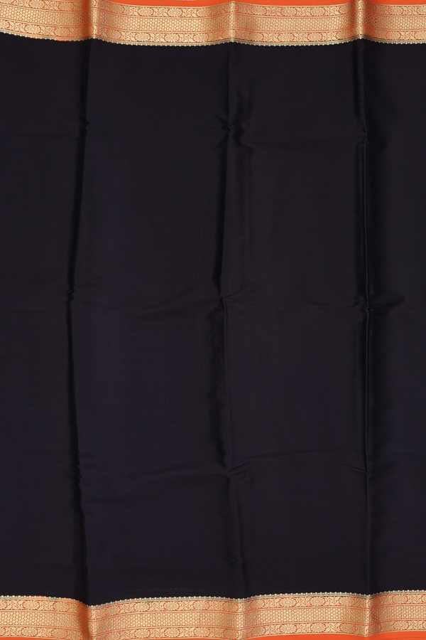 Mysore Silk Saree In Plain Black With Contrast Border