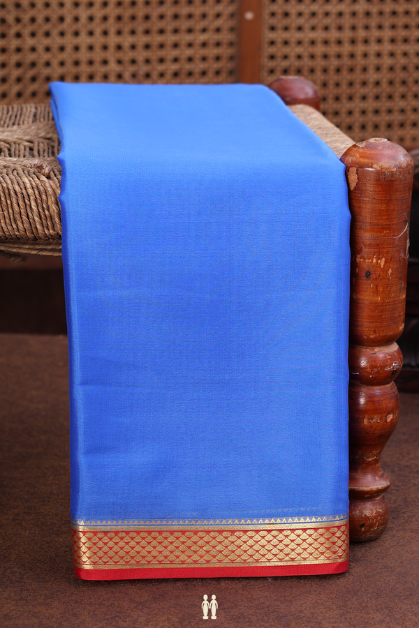 Mysore Silk Saree In Plain Blue With Contrast Border