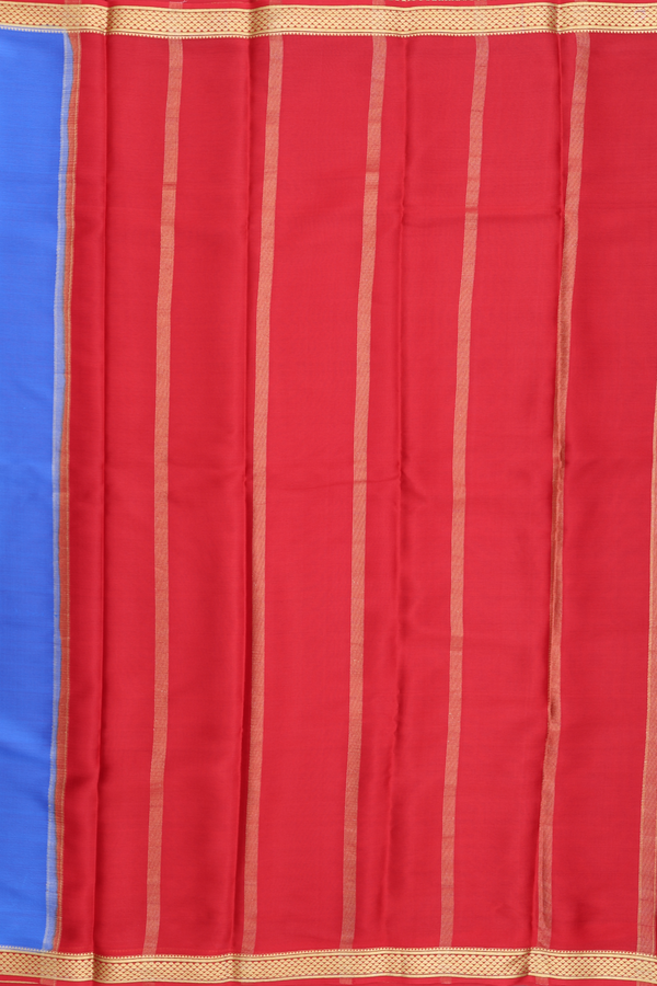 Mysore Silk Saree In Plain Blue With Contrast Border