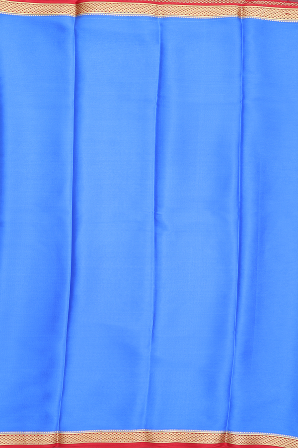 Mysore Silk Saree In Plain Blue With Contrast Border