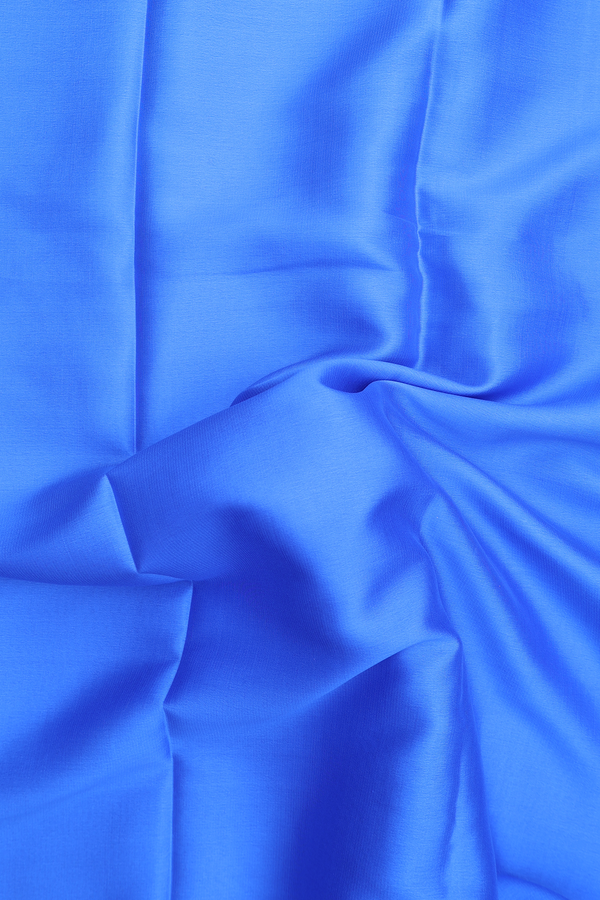 Mysore Silk Saree In Plain Blue With Contrast Border