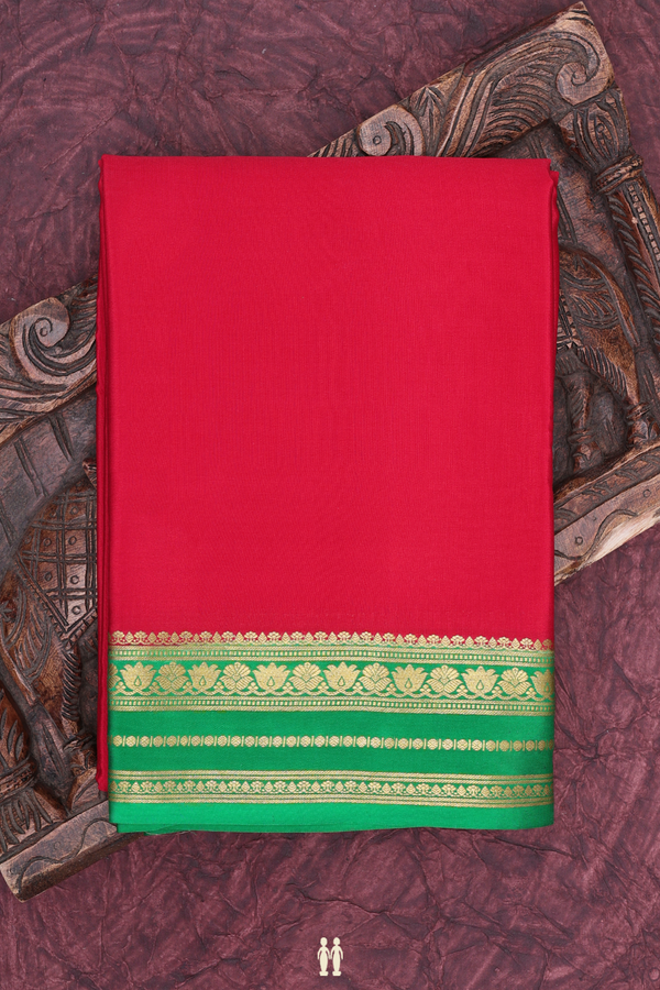 Mysore Silk Saree In Plain Chilli Red With Contrast Border