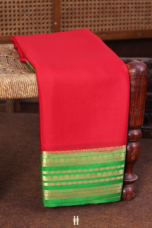 Mysore Silk Saree In Plain Chilli Red With Contrast Border