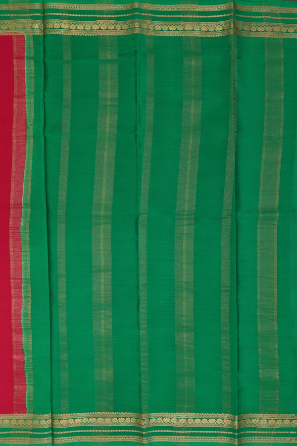 Mysore Silk Saree In Plain Chilli Red With Contrast Border