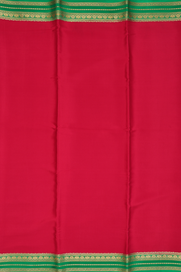Mysore Silk Saree In Plain Chilli Red With Contrast Border