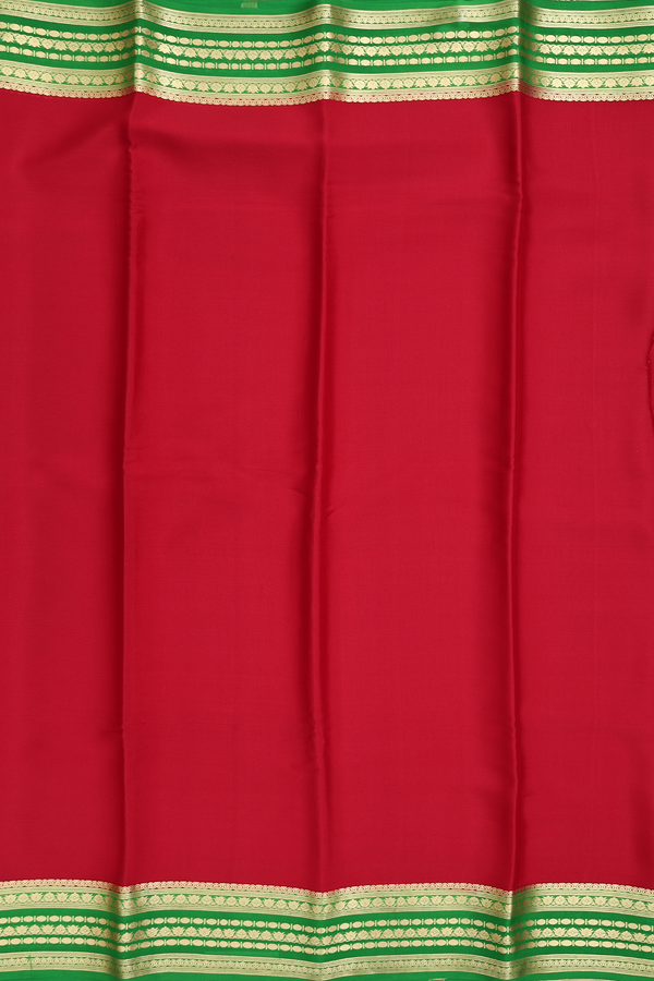 Mysore Silk Saree In Plain Chilli Red With Contrast Border