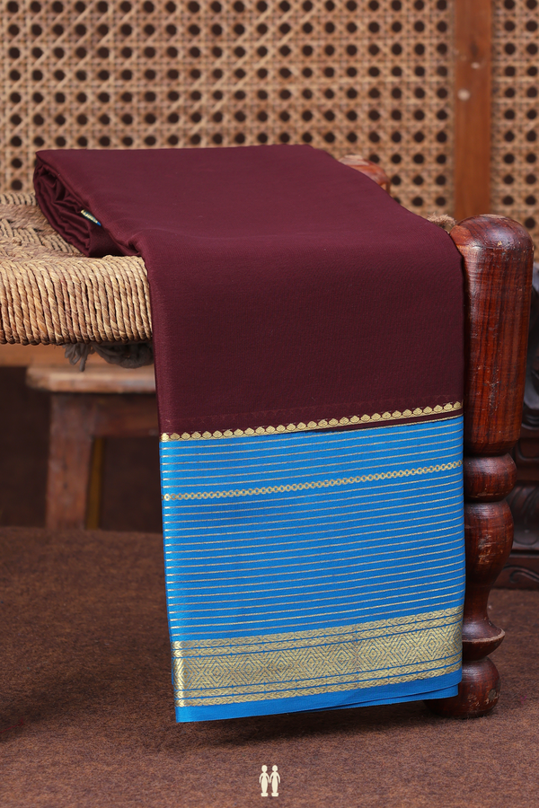 Mysore Silk Saree In Plain Coffee Brown With Contrast Border