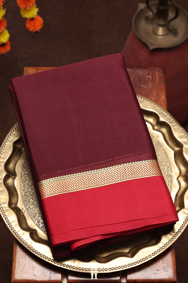 Mysore Silk Saree In Plain Coffee Brown With Contrast Border