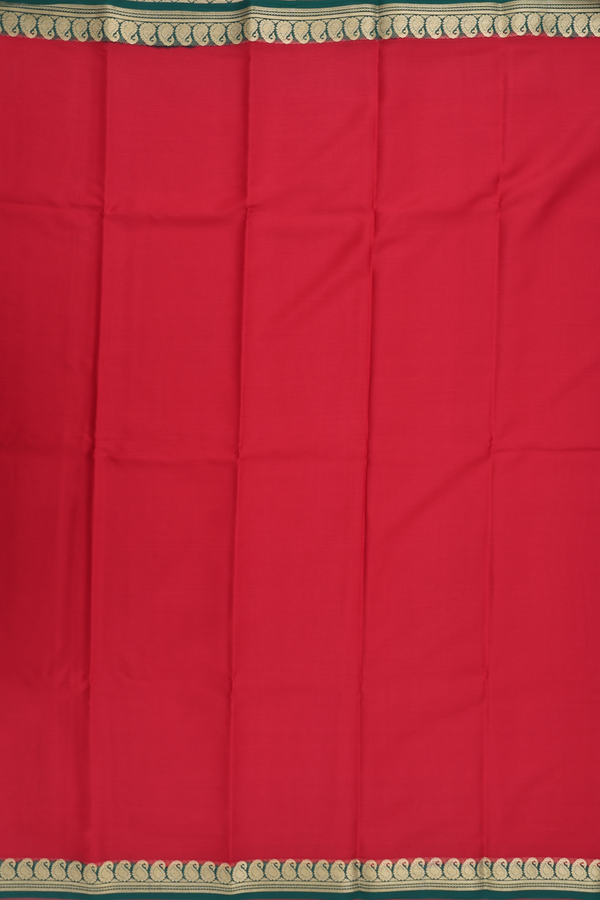Mysore Silk Saree In Plain Crimson Red With Paisley Border