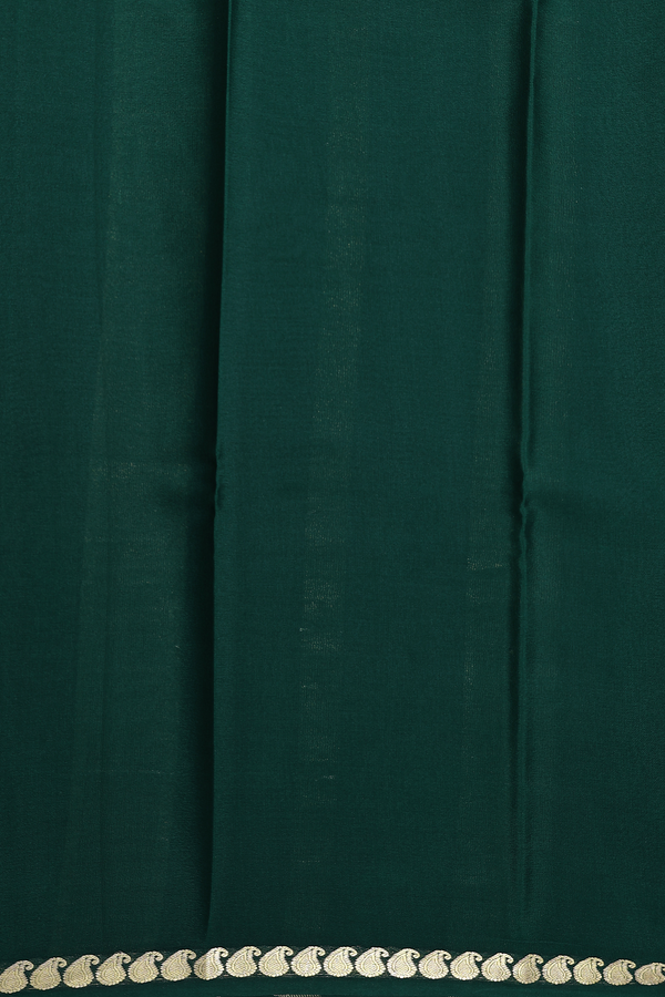 Mysore Silk Saree In Plain Dark Green With Paisley Border