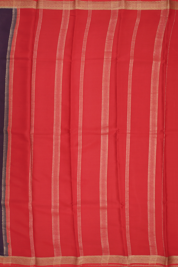 Mysore Silk Saree In Plain Dark Purple With Contrast Border