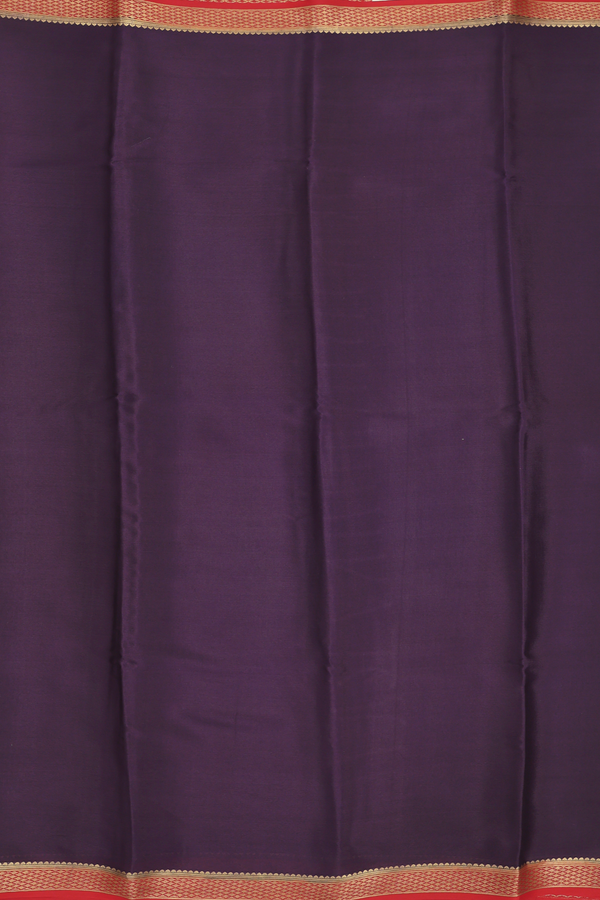 Mysore Silk Saree In Plain Dark Purple With Contrast Border