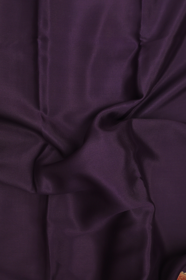 Mysore Silk Saree In Plain Dark Purple With Contrast Border