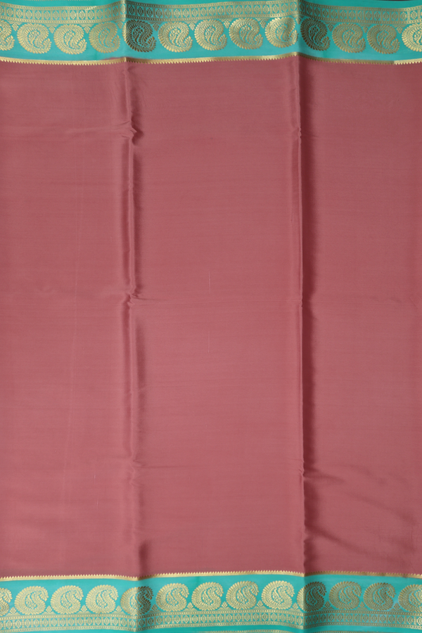 Mysore Silk Saree In Plain Dusty Pink With Paisley Border