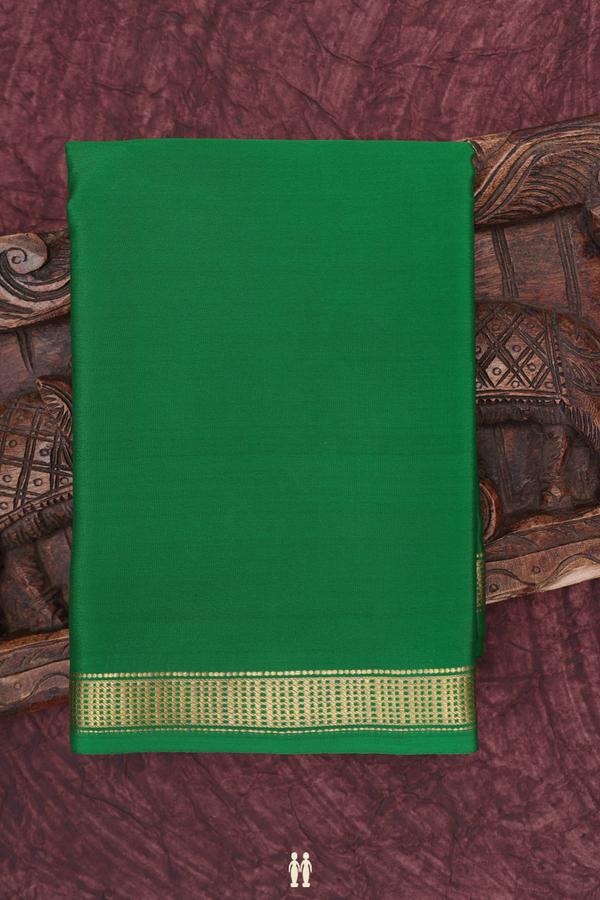 Mysore Silk Saree In Plain Emerald Green With Zari Border