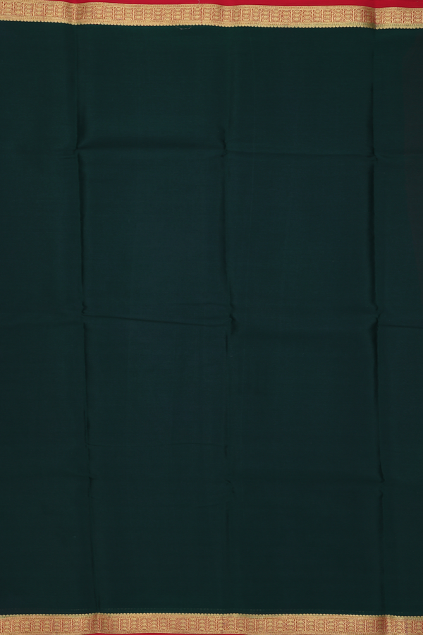 Mysore Silk Saree In Plain Forest Green With Contrast Border