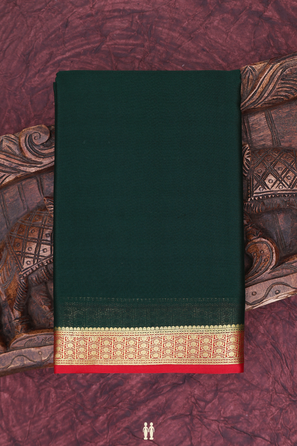 Mysore Silk Saree In Plain Forest Green With Contrast Border