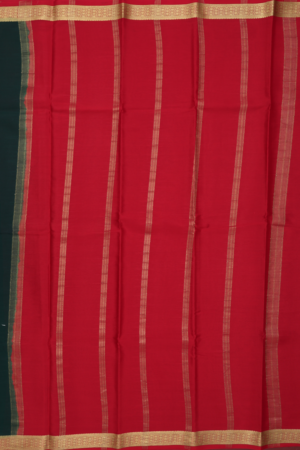 Mysore Silk Saree In Plain Forest Green With Contrast Border