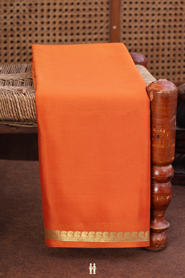 Mysore Silk Saree In Plain Ginger Orange With Paisley Border