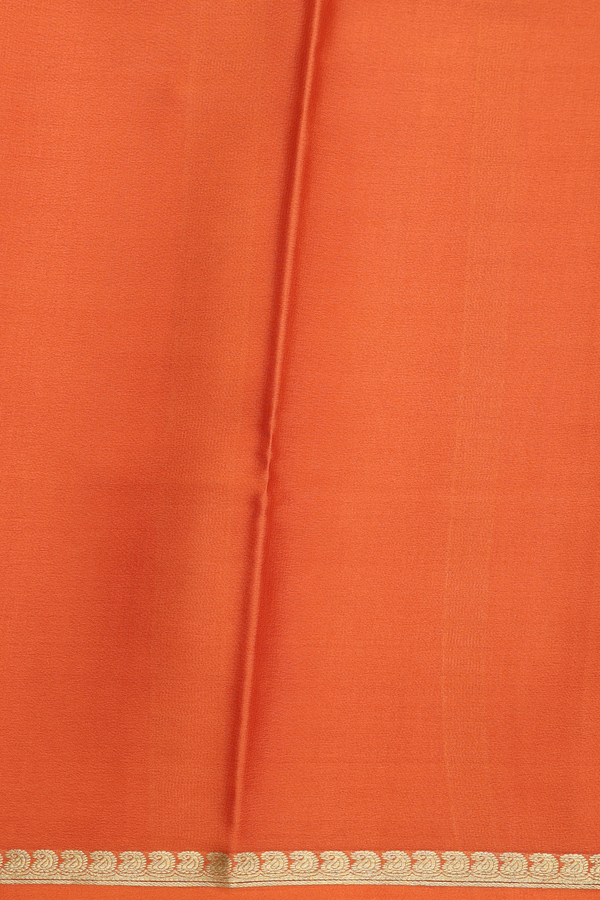 Mysore Silk Saree In Plain Ginger Orange With Paisley Border