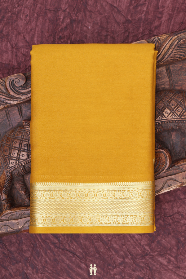 Mysore Silk Saree In Plain Golden Yellow With Zari Border