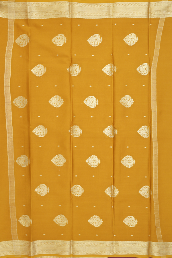 Mysore Silk Saree In Plain Golden Yellow With Zari Border