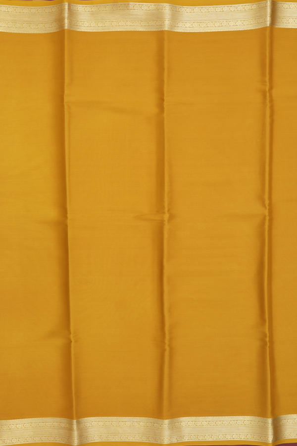 Mysore Silk Saree In Plain Golden Yellow With Zari Border