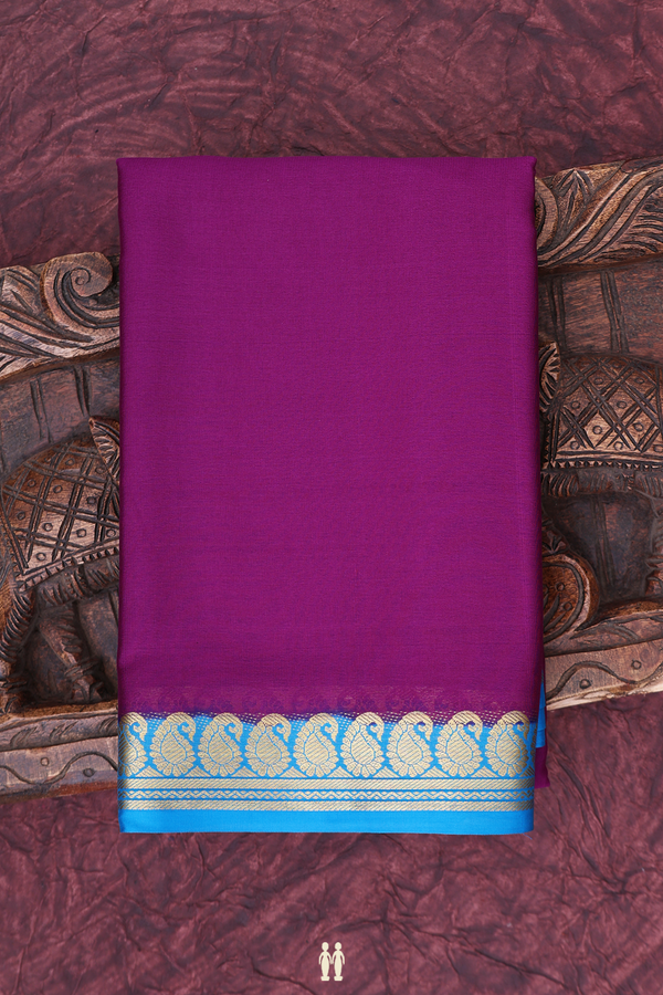 Mysore Silk Saree In Plain Grape Purple With Paisley Border