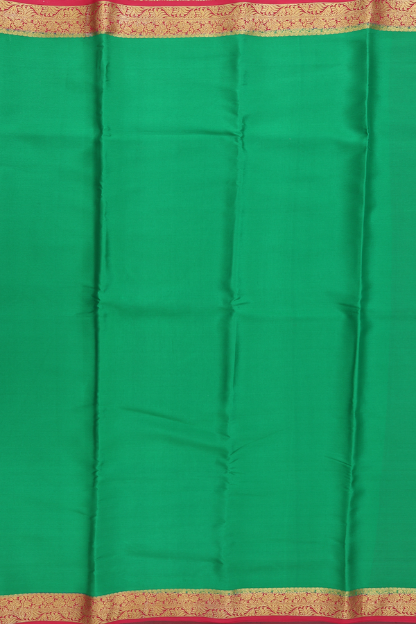 Mysore Silk Saree In Plain Green With Contrast Border