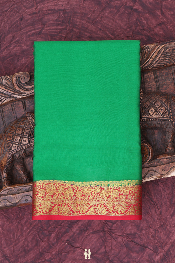 Mysore Silk Saree In Plain Green With Contrast Border