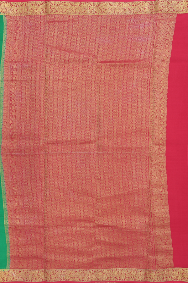 Mysore Silk Saree In Plain Green With Contrast Border