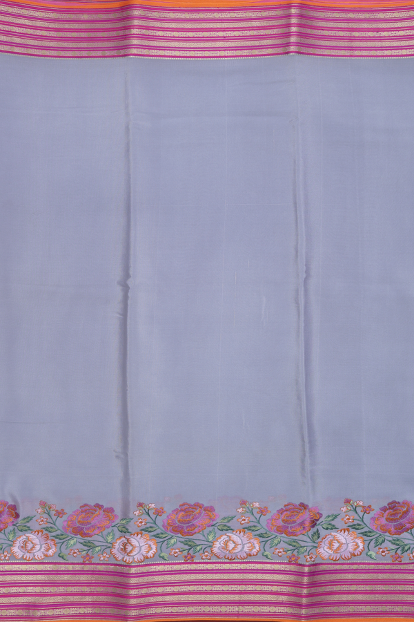 Mysore Silk Saree In Plain Grey With Floral Border