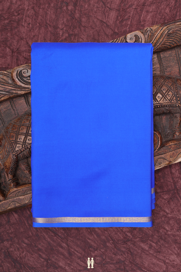 Mysore Silk Saree In Plain Indigo Blue With Zari Border
