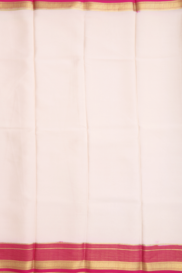 Mysore Silk Saree In Plain Ivory With Contrast Border