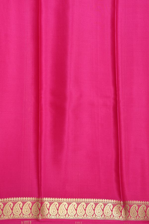 Mysore Silk Saree In Plain Lemon Yellow With Paisley Border