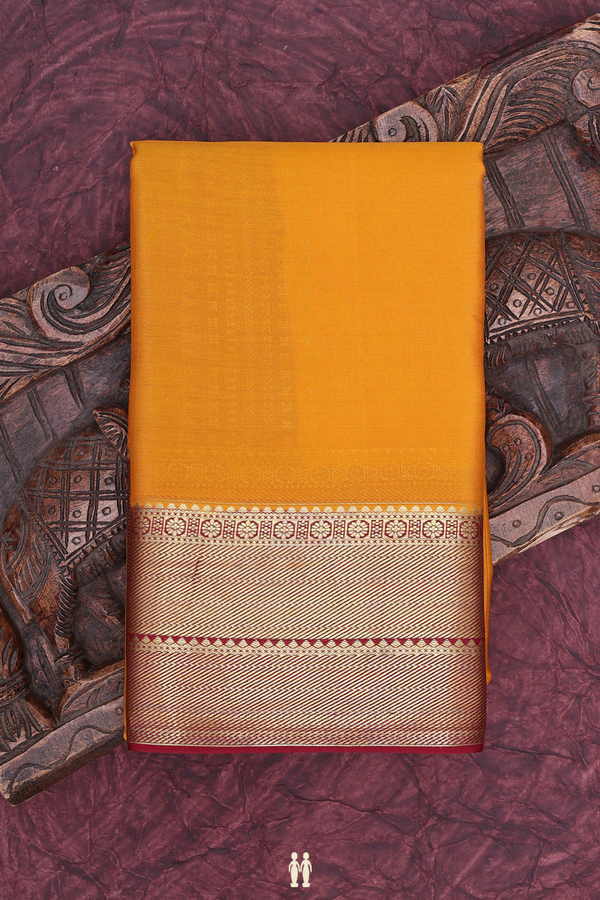 Mysore Silk Saree In Plain Mustard Yellow With Zari Border