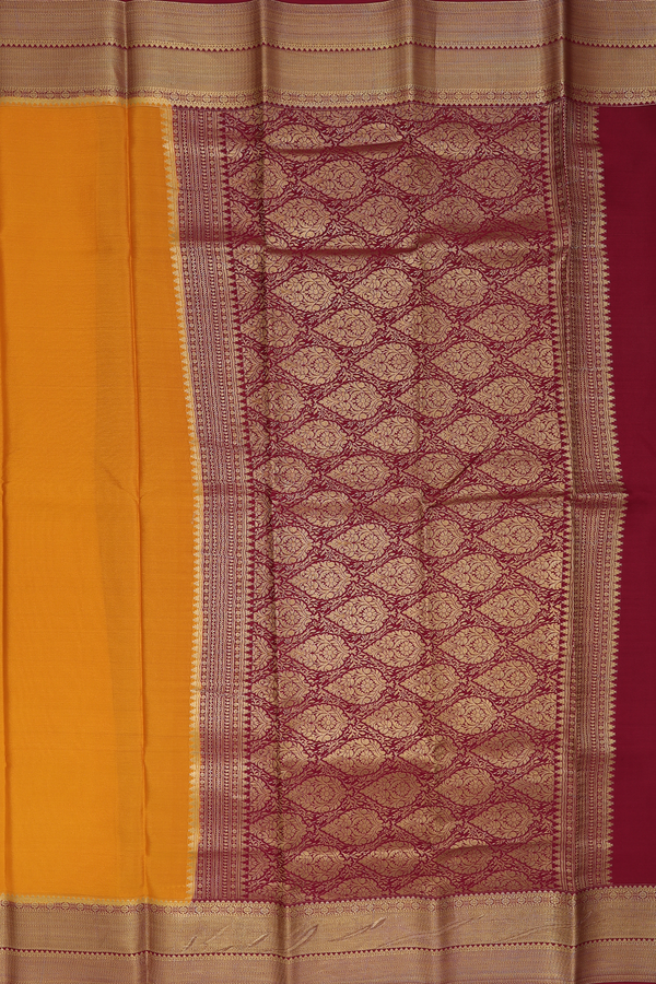 Mysore Silk Saree In Plain Mustard Yellow With Zari Border