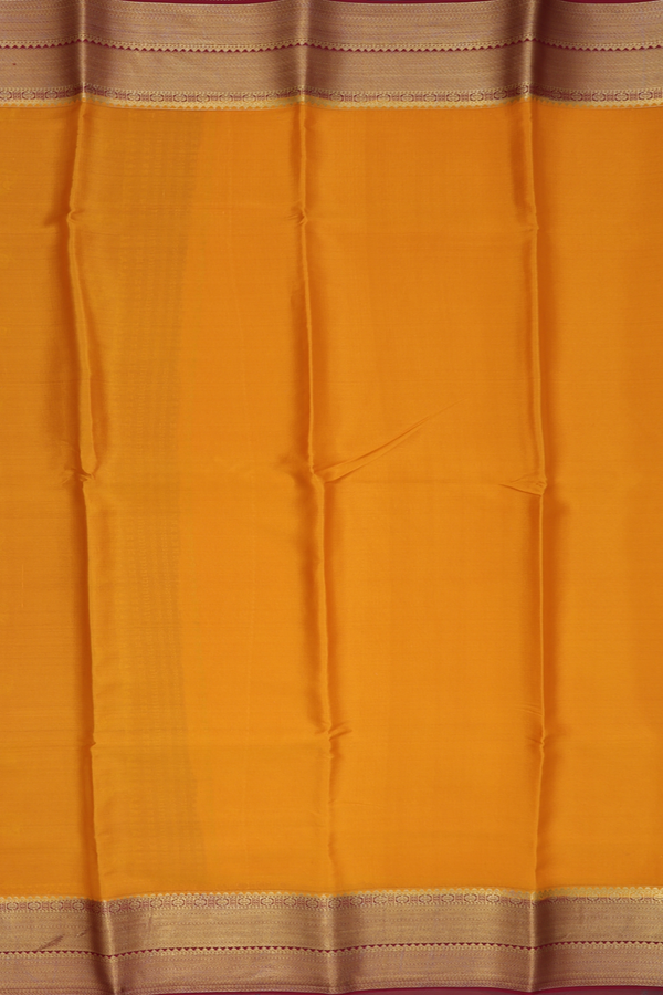 Mysore Silk Saree In Plain Mustard Yellow With Zari Border